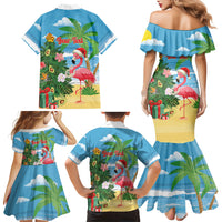 Flamingo Hawaii Summer Christmas Personalized Family Matching Mermaid Dress and Hawaiian Shirt Mele Kalikimaka Beachy Vibes LT14 Mom's Dress Blue - Polynesian Pride