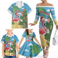 Flamingo Hawaii Summer Christmas Personalized Family Matching Off The Shoulder Long Sleeve Dress and Hawaiian Shirt Mele Kalikimaka Beachy Vibes LT14 - Polynesian Pride