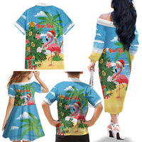 Flamingo Hawaii Summer Christmas Personalized Family Matching Off The Shoulder Long Sleeve Dress and Hawaiian Shirt Mele Kalikimaka Beachy Vibes