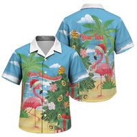 Flamingo Hawaii Summer Christmas Personalized Family Matching Off The Shoulder Long Sleeve Dress and Hawaiian Shirt Mele Kalikimaka Beachy Vibes LT14 Son's Shirt Blue - Polynesian Pride