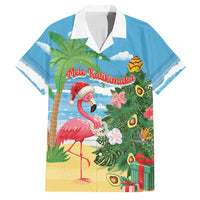 Flamingo Hawaii Summer Christmas Personalized Family Matching Off Shoulder Maxi Dress and Hawaiian Shirt Mele Kalikimaka Beachy Vibes LT14 Dad's Shirt - Short Sleeve Blue - Polynesian Pride