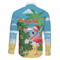 Flamingo Hawaii Summer Christmas Personalized Family Matching Off Shoulder Maxi Dress and Hawaiian Shirt Mele Kalikimaka Beachy Vibes LT14 Son's Shirt Blue - Polynesian Pride