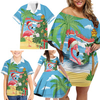 Flamingo Hawaii Summer Christmas Personalized Family Matching Off Shoulder Short Dress and Hawaiian Shirt Mele Kalikimaka Beachy Vibes LT14 - Polynesian Pride