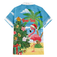 Flamingo Hawaii Summer Christmas Personalized Family Matching Off Shoulder Short Dress and Hawaiian Shirt Mele Kalikimaka Beachy Vibes LT14 Dad's Shirt - Long Sleeve Blue - Polynesian Pride