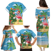 Flamingo Hawaii Summer Christmas Personalized Family Matching Puletasi and Hawaiian Shirt Mele Kalikimaka Beachy Vibes LT14 Mom's Dress Blue - Polynesian Pride