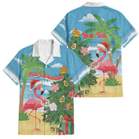 Flamingo Hawaii Summer Christmas Personalized Family Matching Short Sleeve Bodycon Dress and Hawaiian Shirt Mele Kalikimaka Beachy Vibes LT14 Dad's Shirt - Short Sleeve Blue - Polynesian Pride