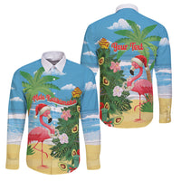 Flamingo Hawaii Summer Christmas Personalized Family Matching Short Sleeve Bodycon Dress and Hawaiian Shirt Mele Kalikimaka Beachy Vibes LT14 Dad's Shirt - Long Sleeve Blue - Polynesian Pride