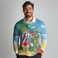 Flamingo Hawaii Summer Christmas Personalized Long Sleeve Polo Shirt Mele Kalikimaka Beachy Vibes