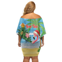 Flamingo Hawaii Summer Christmas Personalized Off Shoulder Short Dress Mele Kalikimaka Beachy Vibes