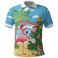 Flamingo Hawaii Summer Christmas Personalized Polo Shirt Mele Kalikimaka Beachy Vibes LT14 Blue - Polynesian Pride