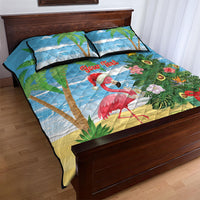 Flamingo Hawaii Summer Christmas Personalized Quilt Bed Set Mele Kalikimaka Beachy Vibes