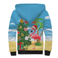 Flamingo Hawaii Summer Christmas Personalized Sherpa Hoodie Mele Kalikimaka Beachy Vibes