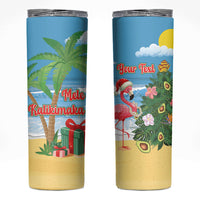 Flamingo Hawaii Summer Christmas Personalized Skinny Tumbler Mele Kalikimaka Beachy Vibes