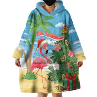 Flamingo Hawaii Summer Christmas Personalized Wearable Blanket Hoodie Mele Kalikimaka Beachy Vibes