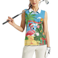 Flamingo Hawaii Summer Christmas Personalized Women Sleeveless Polo Shirt Mele Kalikimaka Beachy Vibes