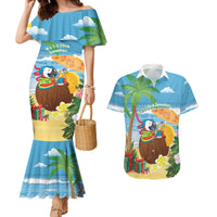 Chilling Parrot Hawaii Summer Christmas Personalized Couples Matching Mermaid Dress and Hawaiian Shirt It's 5 O'Clock Somewhere Beachy Vibes