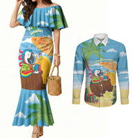 Chilling Parrot Hawaii Summer Christmas Personalized Couples Matching Mermaid Dress and Long Sleeve Button Shirt It's 5 O'Clock Somewhere Beachy Vibes LT14 Blue - Polynesian Pride