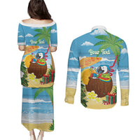 Chilling Parrot Hawaii Summer Christmas Personalized Couples Matching Puletasi and Long Sleeve Button Shirt It's 5 O'Clock Somewhere Beachy Vibes