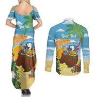Chilling Parrot Hawaii Summer Christmas Personalized Couples Matching Summer Maxi Dress and Long Sleeve Button Shirt It's 5 O'Clock Somewhere Beachy Vibes