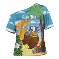 Chilling Parrot Hawaii Summer Christmas Personalized Cross Shoulder Shirt It's 5 O'Clock Somewhere Beachy Vibes