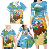 Chilling Parrot Hawaii Summer Christmas Personalized Family Matching Long Sleeve Bodycon Dress and Hawaiian Shirt It's 5 O'Clock Somewhere Beachy Vibes LT14 - Polynesian Pride