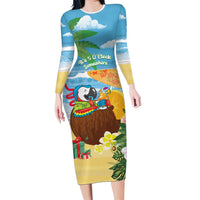 Chilling Parrot Hawaii Summer Christmas Personalized Family Matching Long Sleeve Bodycon Dress and Hawaiian Shirt It's 5 O'Clock Somewhere Beachy Vibes