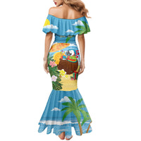 Chilling Parrot Hawaii Summer Christmas Personalized Family Matching Mermaid Dress and Hawaiian Shirt It's 5 O'Clock Somewhere Beachy Vibes