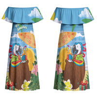 Chilling Parrot Hawaii Summer Christmas Personalized Family Matching Off Shoulder Maxi Dress and Hawaiian Shirt It's 5 O'Clock Somewhere Beachy Vibes LT14 Mom's Dress Blue - Polynesian Pride