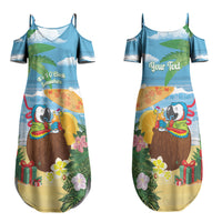 Chilling Parrot Hawaii Summer Christmas Personalized Family Matching Summer Maxi Dress and Hawaiian Shirt It's 5 O'Clock Somewhere Beachy Vibes LT14 Mom's Dress Blue - Polynesian Pride