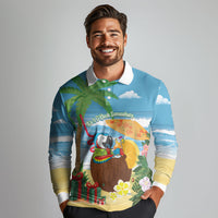 Chilling Parrot Hawaii Summer Christmas Personalized Long Sleeve Polo Shirt It's 5 O'Clock Somewhere Beachy Vibes