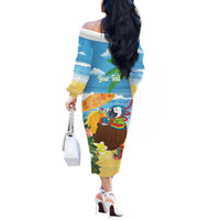 Chilling Parrot Hawaii Summer Christmas Personalized Off The Shoulder Long Sleeve Dress It's 5 O'Clock Somewhere Beachy Vibes