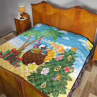 Chilling Parrot Hawaii Summer Christmas Personalized Quilt It's 5 O'Clock Somewhere Beachy Vibes