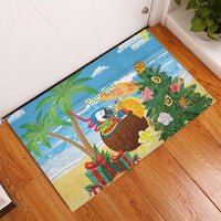 Chilling Parrot Hawaii Summer Christmas Personalized Rubber Doormat It's 5 O'Clock Somewhere Beachy Vibes