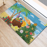 Chilling Parrot Hawaii Summer Christmas Personalized Rubber Doormat It's 5 O'Clock Somewhere Beachy Vibes