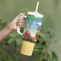 Chilling Parrot Hawaii Summer Christmas Personalized Tumbler With Handle It's 5 O'Clock Somewhere Beachy Vibes