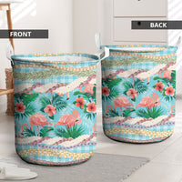 Flamingo Hawaii Summer Laundry Basket Hawaiian Lei Pakala Motifs Tropical Style