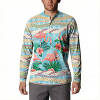 Flamingo Hawaii Summer Button Sweatshirt Hawaiian Lei Pakala Motifs Tropical Style