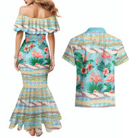 Flamingo Hawaii Summer Couples Matching Mermaid Dress and Hawaiian Shirt Hawaiian Lei Pakala Motifs Tropical Style