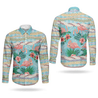 Flamingo Hawaii Summer Couples Matching Mermaid Dress and Long Sleeve Button Shirt Hawaiian Lei Pakala Motifs Tropical Style LT14 - Polynesian Pride