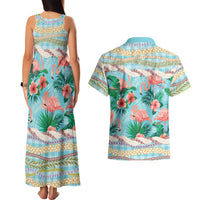 Flamingo Hawaii Summer Couples Matching Tank Maxi Dress and Hawaiian Shirt Hawaiian Lei Pakala Motifs Tropical Style
