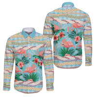 Flamingo Hawaii Summer Family Matching Mermaid Dress and Hawaiian Shirt Hawaiian Lei Pakala Motifs Tropical Style LT14 Dad's Shirt - Long Sleeve Cyan - Polynesian Pride