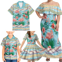 Flamingo Hawaii Summer Family Matching Off Shoulder Maxi Dress and Hawaiian Shirt Hawaiian Lei Pakala Motifs Tropical Style LT14 - Polynesian Pride