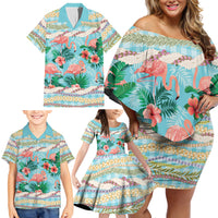 Flamingo Hawaii Summer Family Matching Off Shoulder Short Dress and Hawaiian Shirt Hawaiian Lei Pakala Motifs Tropical Style