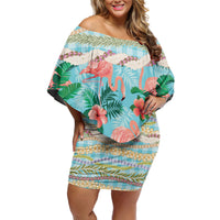 Flamingo Hawaii Summer Family Matching Off Shoulder Short Dress and Hawaiian Shirt Hawaiian Lei Pakala Motifs Tropical Style