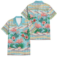 Flamingo Hawaii Summer Family Matching Puletasi and Hawaiian Shirt Hawaiian Lei Pakala Motifs Tropical Style LT14 Dad's Shirt - Short Sleeve Cyan - Polynesian Pride