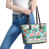 Flamingo Hawaii Summer Leather Tote Bag Hawaiian Lei Pakala Motifs Tropical Style