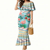 Flamingo Hawaii Summer Mermaid Dress Hawaiian Lei Pakala Motifs Tropical Style LT14 Women Cyan - Polynesian Pride