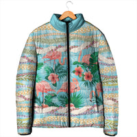 Flamingo Hawaii Summer Padded Jacket Hawaiian Lei Pakala Motifs Tropical Style