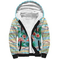 Flamingo Hawaii Summer Sherpa Hoodie Hawaiian Lei Pakala Motifs Tropical Style