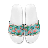 Flamingo Hawaii Summer Slide Sandals Hawaiian Lei Pakala Motifs Tropical Style